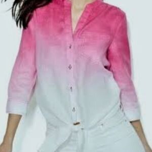 Women's INC International Comcepts Pink White Ombre Linen Top